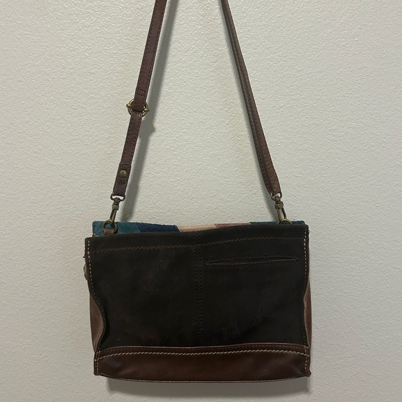 The Sak Brown Leather Suede Patchwork Shoulder Bag - Brown, Navy, Teal, Tan - Picture 2 of 7
